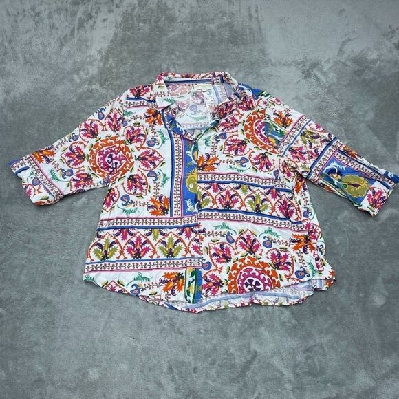 Cynthia Rowley Womens Multicolor Patterned Button-Up Shirt Plus 2X a0465 - Picture 1 of 7